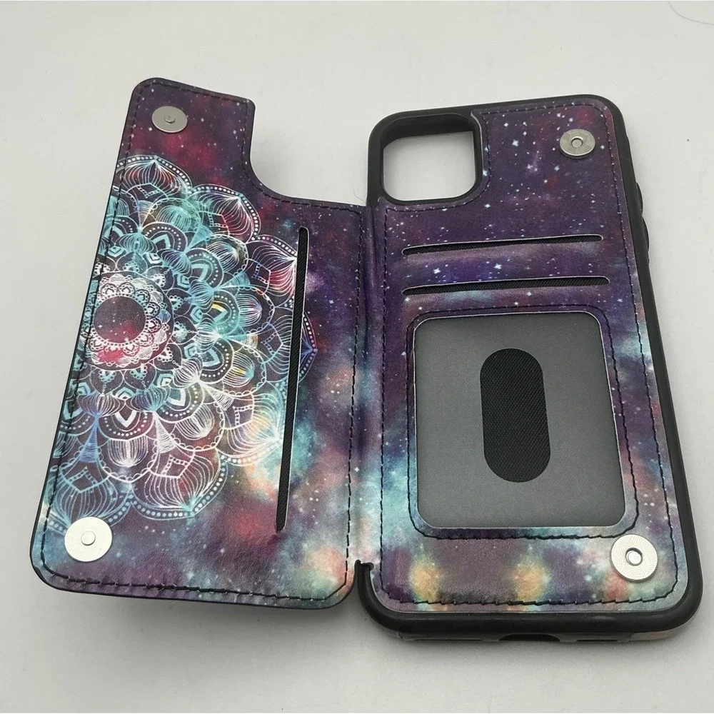 Boho Galaxy Mandala Case for iPhone 11 Leather Wallet Card Holder Cover